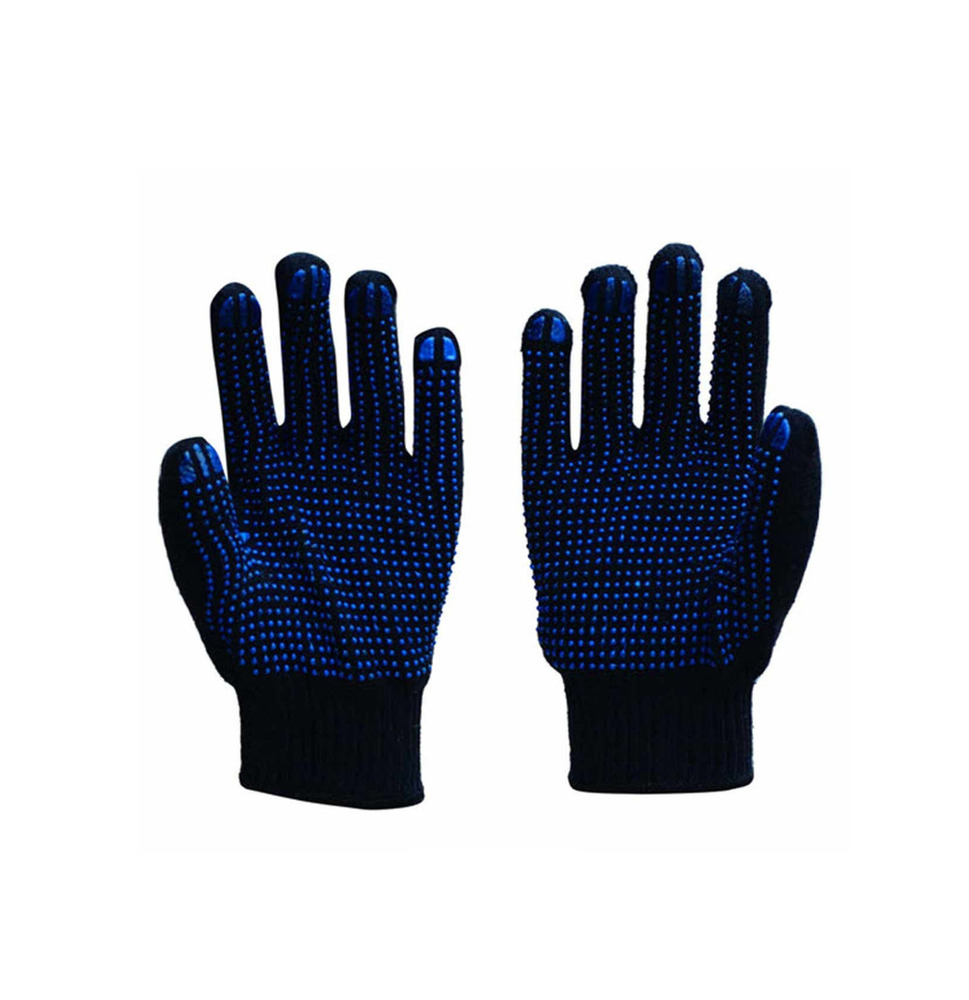 Cotton Knitted Dotted Gloves - Color: Blue