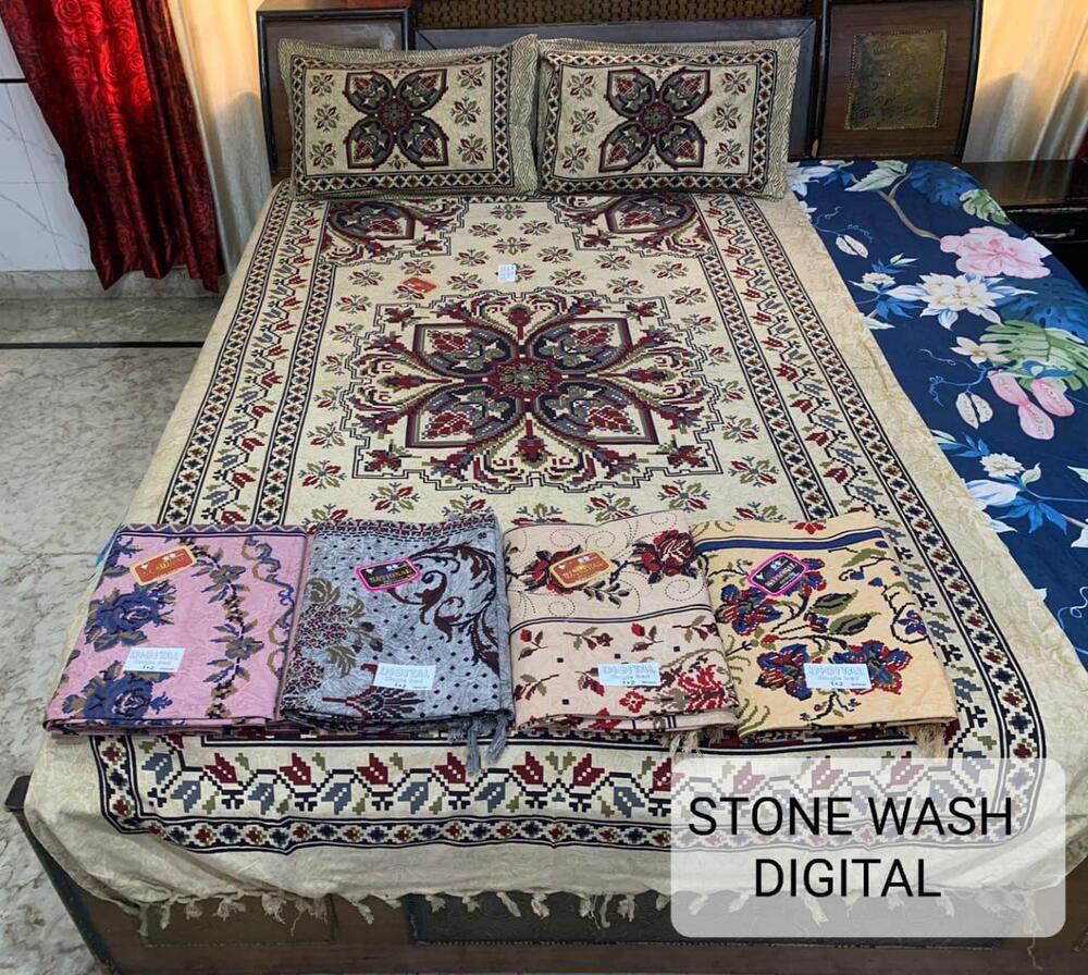 Stone Wash Digital Cotton Bedsheet - Color: Different Available