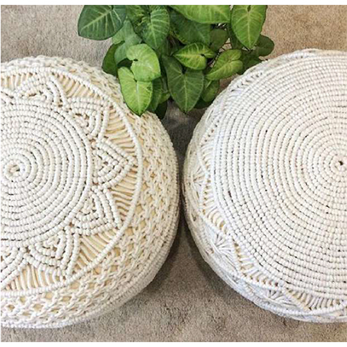 White Macrame Pouffe - Color: Various Available