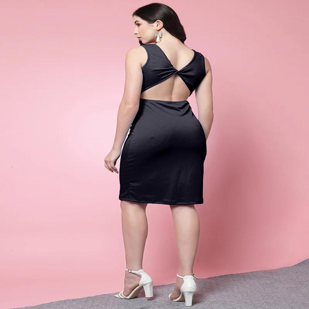 Black Round Neck Lycra Bodycon Dress