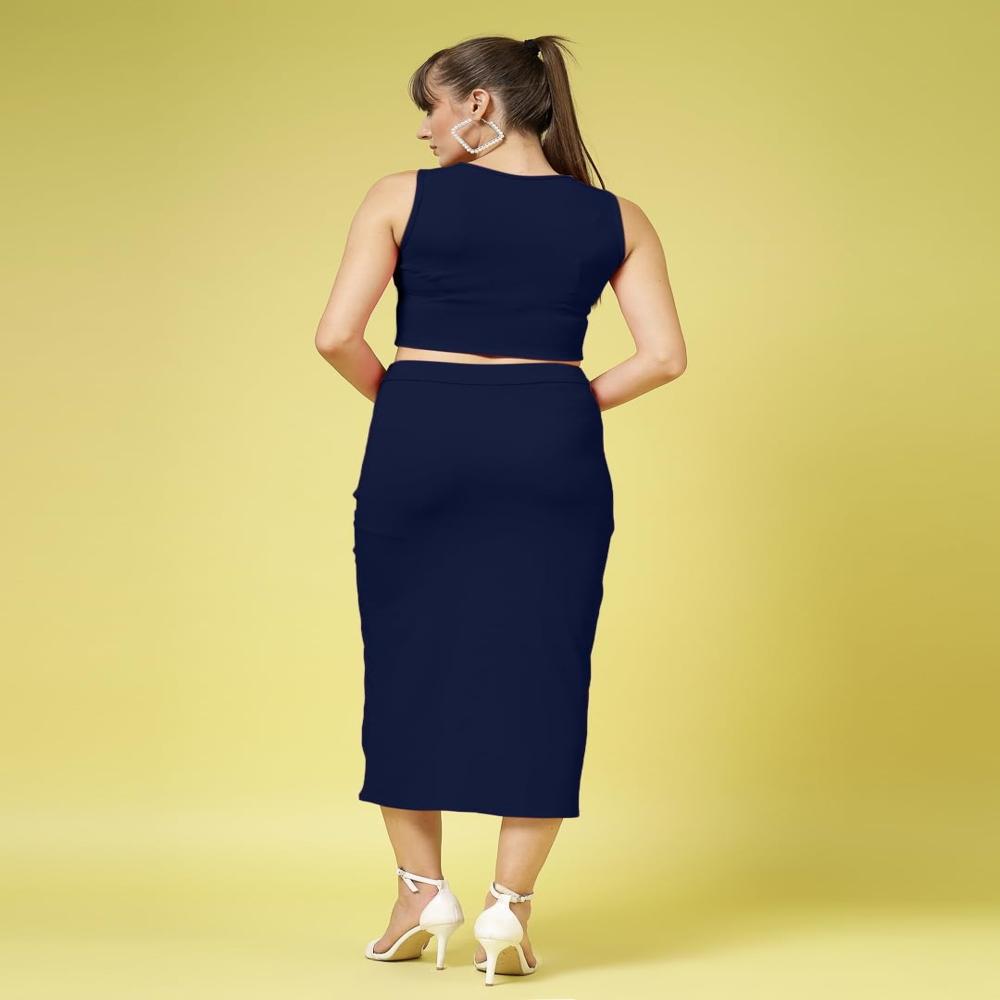 Lycra Coord Top and Skirt Set , Blue