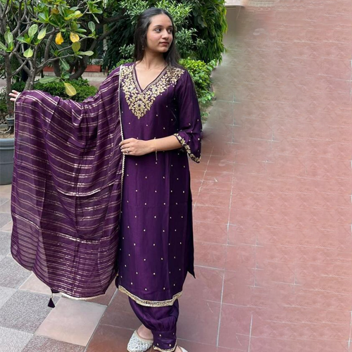 Ladies Baari Suit Set - Color: Purple
