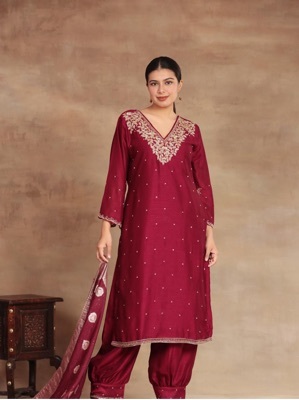 Ladies Baari Suit Set - Color: Purple