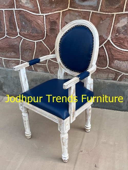White and Blue Armrest Luxury Chair