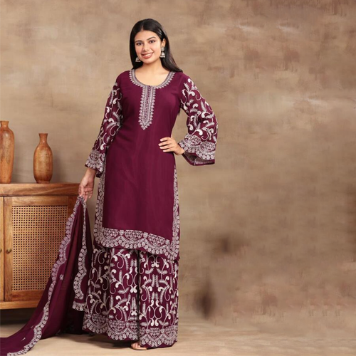 Ladies Georgette Heavy Embroidered Suit Set - Ethnic Region: Indian
