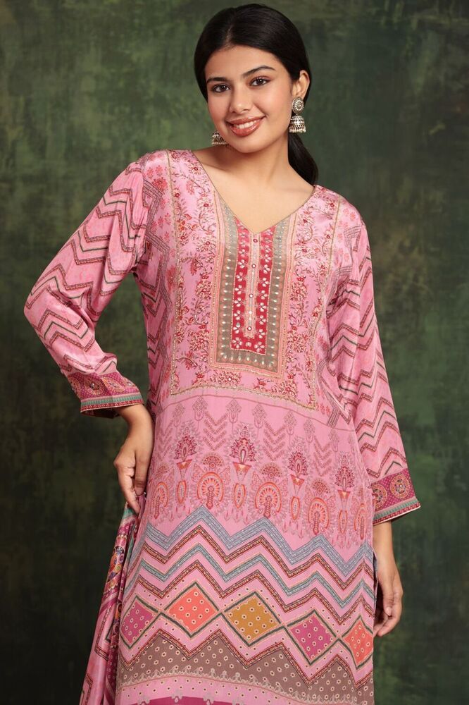 Ladies Pink Natural Crepe Suit Set