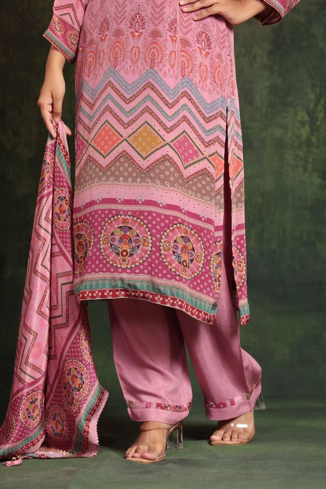 Ladies Pink Natural Crepe Suit Set