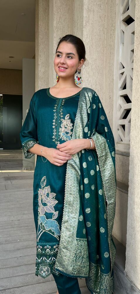 Ladies Silk Cut Work Suit Set