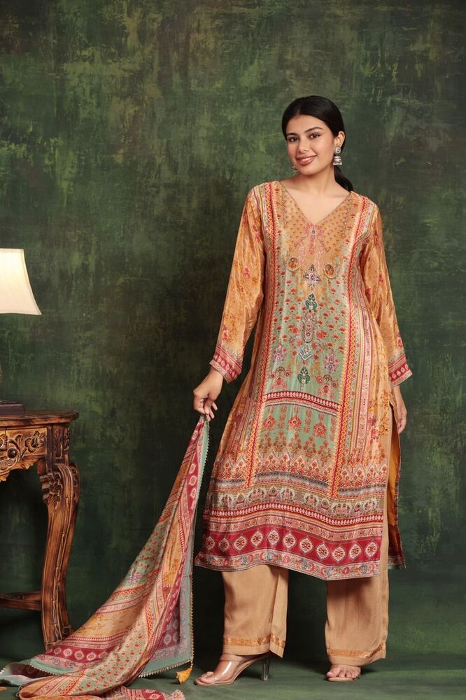 Ladies Sunehri Embroidered Suit Set - Color: Multicolor