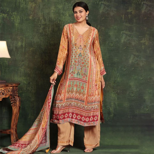 Ladies Sunehri Embroidered Suit Set - Color: Multicolor
