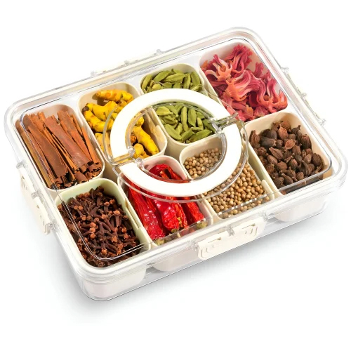 Prime Pick 8 Divider Spice Organizer Box - Color: White