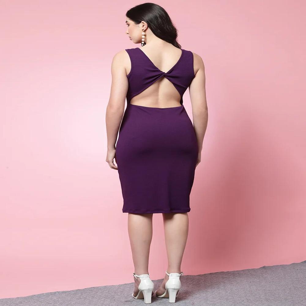 Purple Round Neck Lycra Bodycon Dress