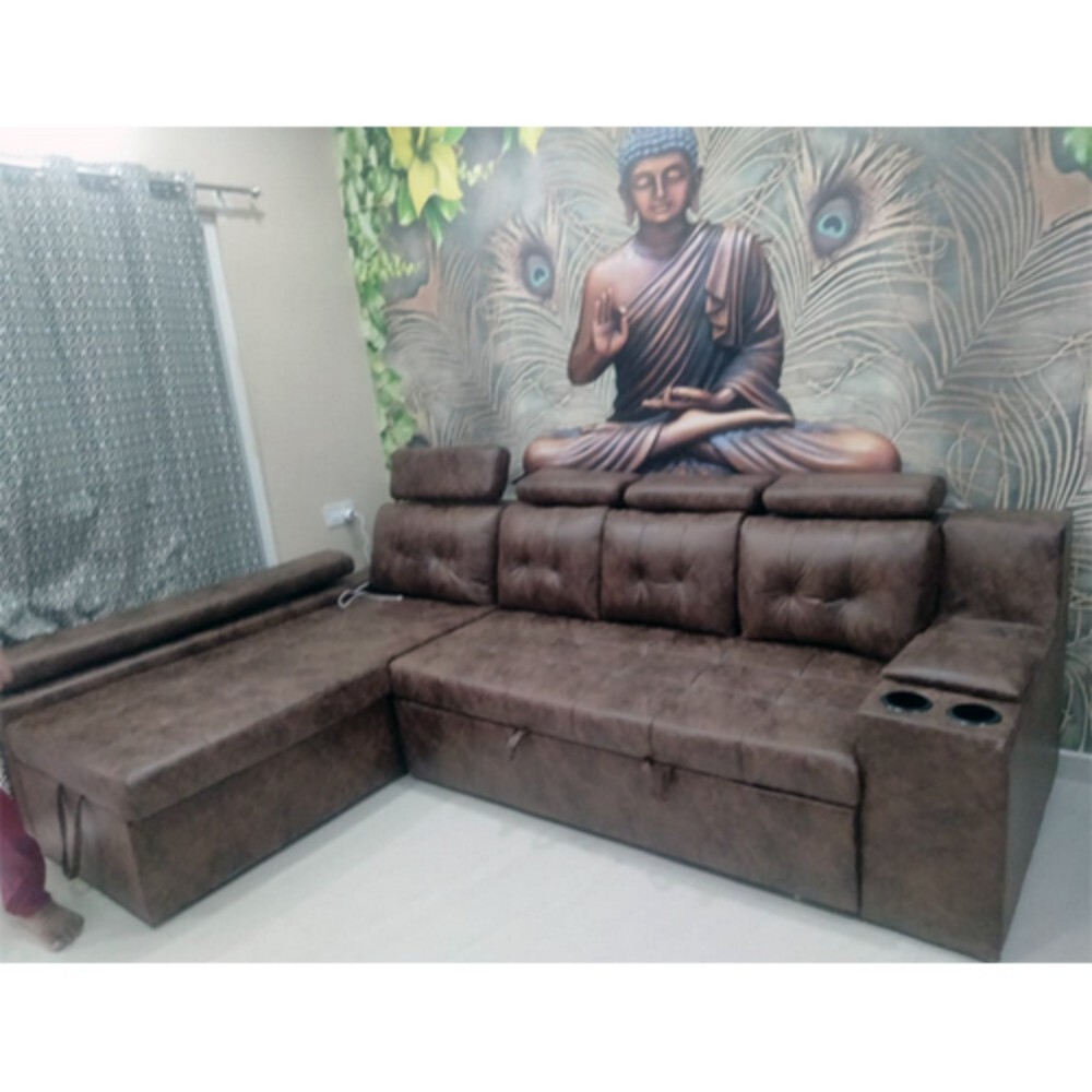 Sofa Cum Bed With Lounger Storage - Color: Brown