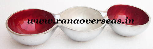 White And Red Aluminium Dry Fruit Three Bowls Set