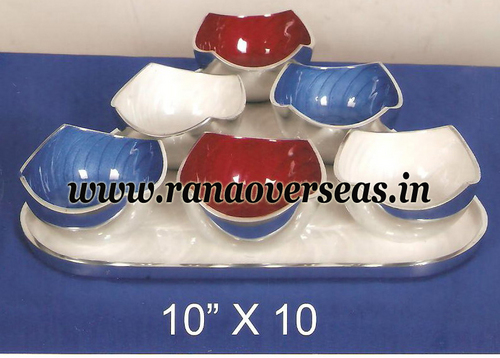 White Aluminium Metal Dry Fruit Bowls With Tray