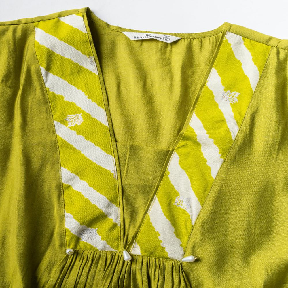 Anarkali Style Muslin Fabric Lime Green Color Kurta And Bottom