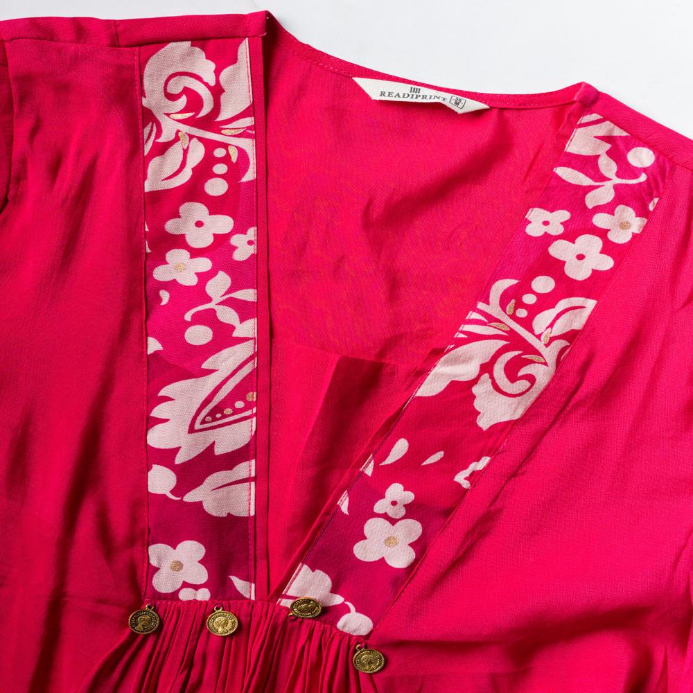 A Line Style Silk Fabric Pink Color Kurta With Bottom