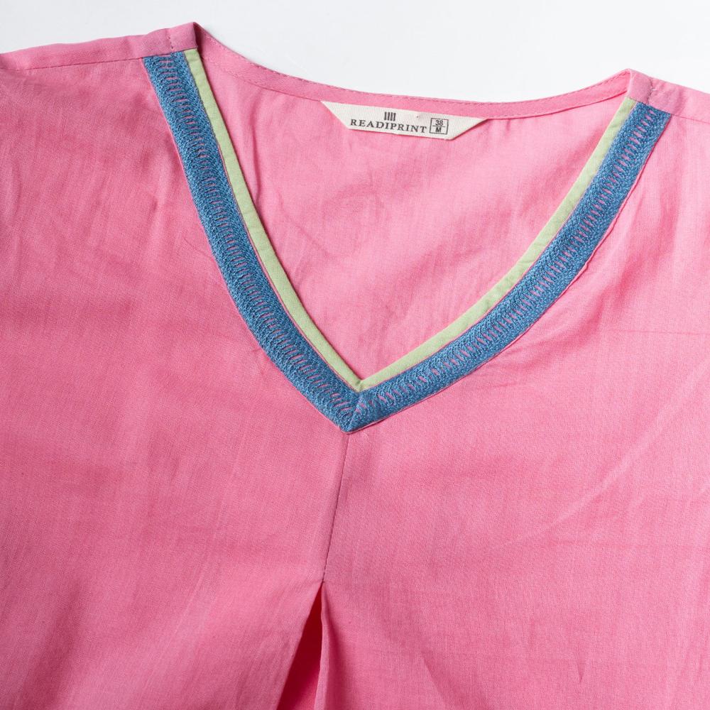 A Line Style Cotton Fabric Pink Color Kurta With Bottom