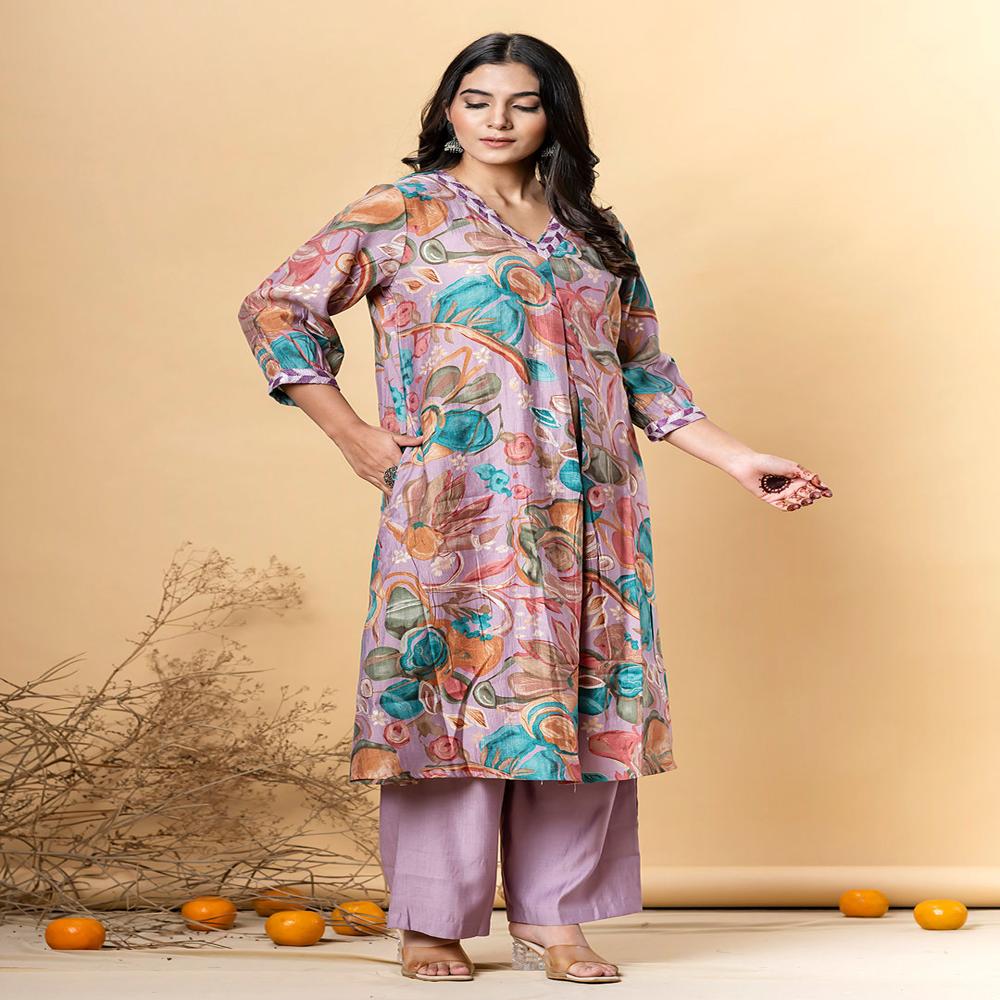 A Line Style Viscose Fabric Purple Color Kurta With Bottom