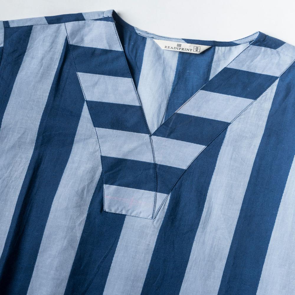 Straight Style Cotton Blend Fabric Blue Color Kurta With Bottom