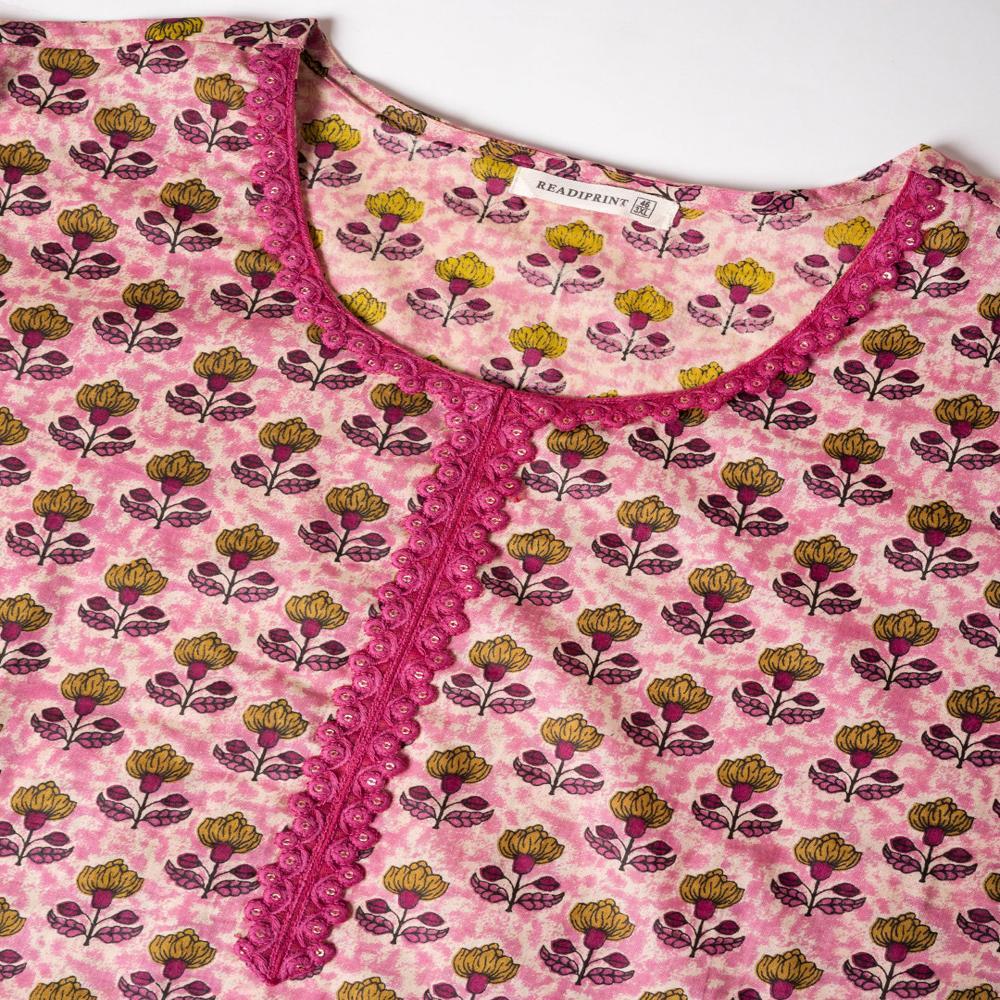 Straight Style Cotton Fabric Mauve Color Kurta With Bottom And Dupatta