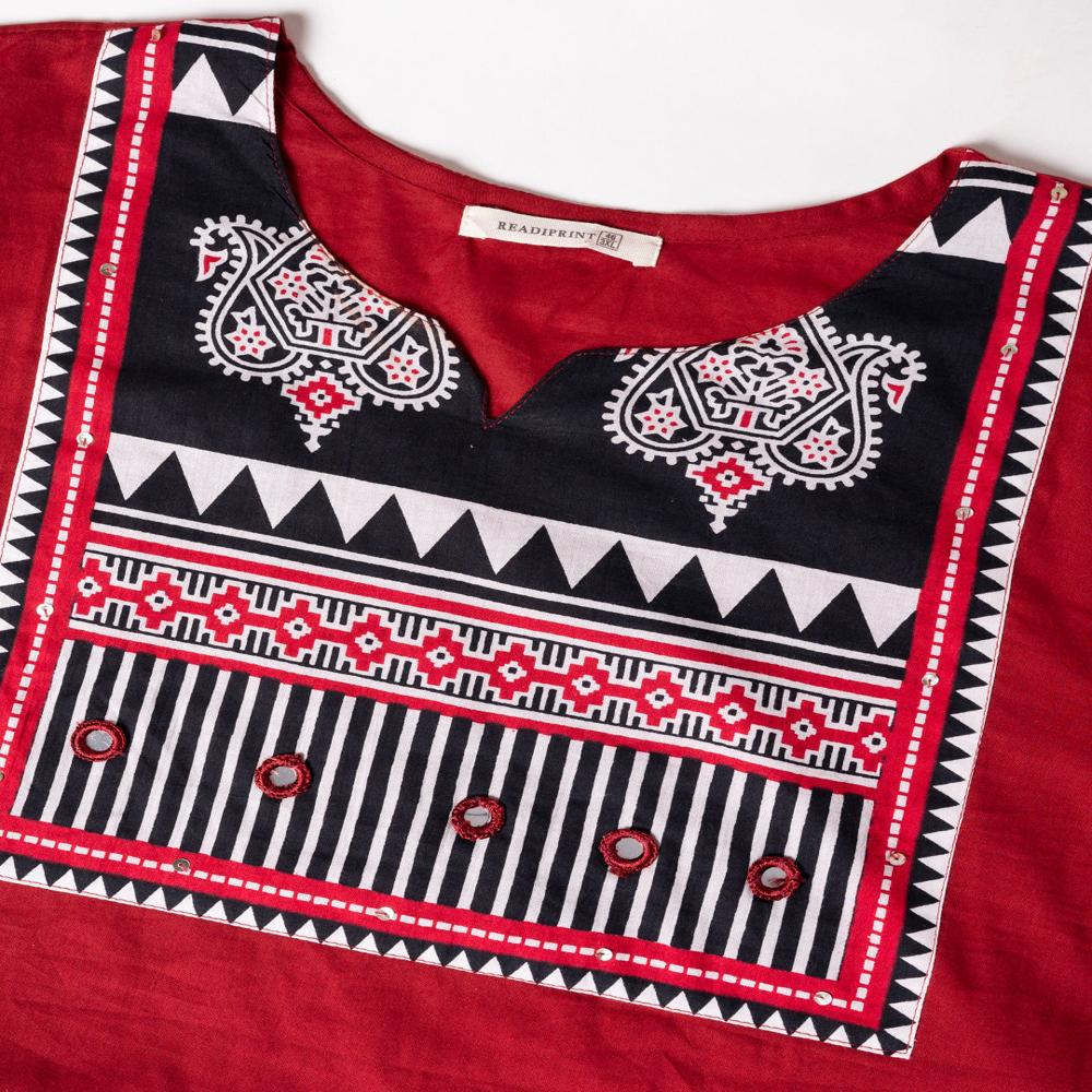 Straight Style Cotton Fabric Maroon Color Kurta With Bottom And Dupatta