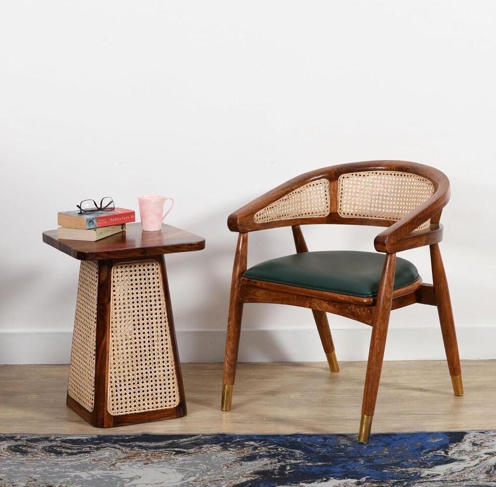 Quick Artsy Wood Rattan Chair Dining Table