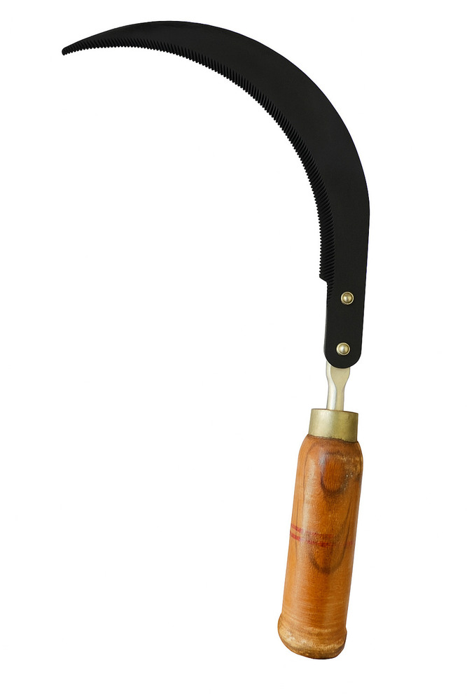 Wooden Handle Serrated Sickle - Material: Metal