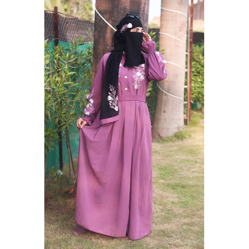 Purple Abaya Embroidery Work Burqa For Women Modest Wear Stylish Dubai Abaya