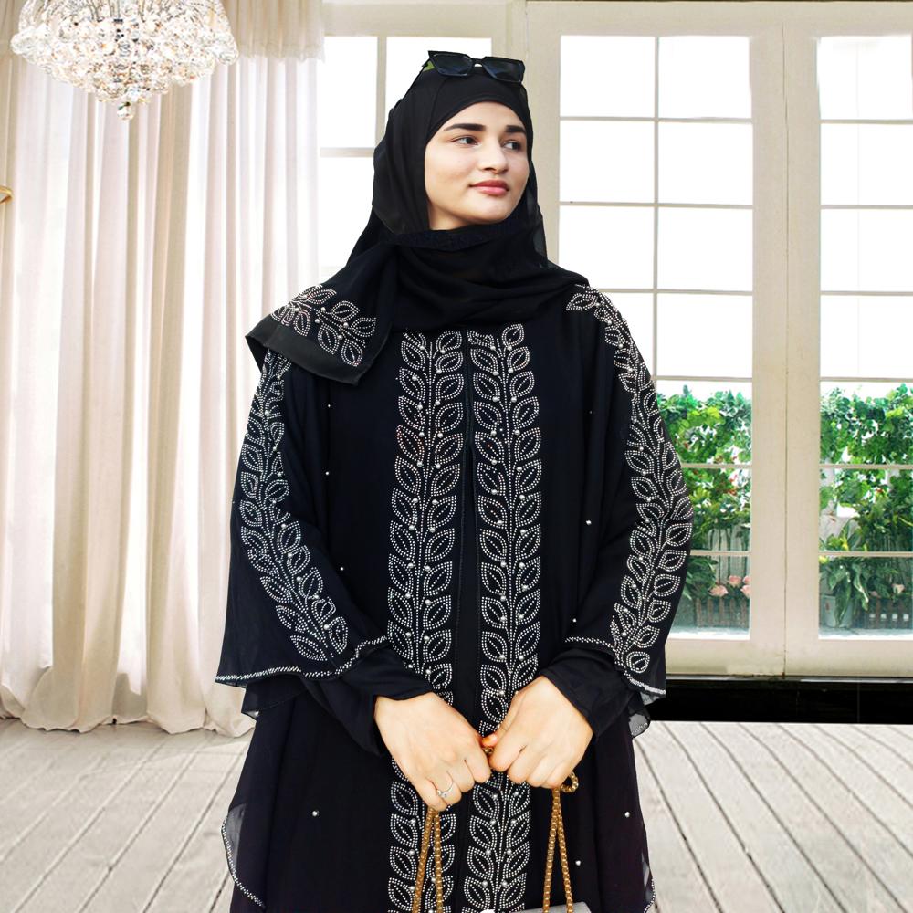 Black Abaya Beads 3 Stoned Burqa For Women Modest Wearislamic - Feature: Quick Dry