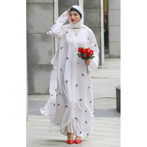 White Abaya Embroidery Work Burqa For Women