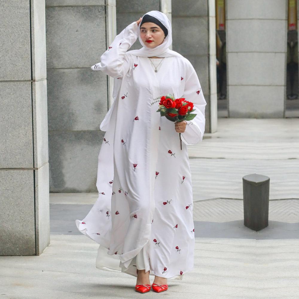 white Abaya Embroidery Work Burqa For Women Modest Wear Stylish Dubai Abaya