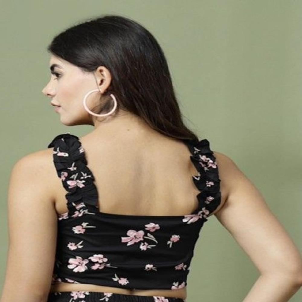 Black Crop Top - Design: Floral