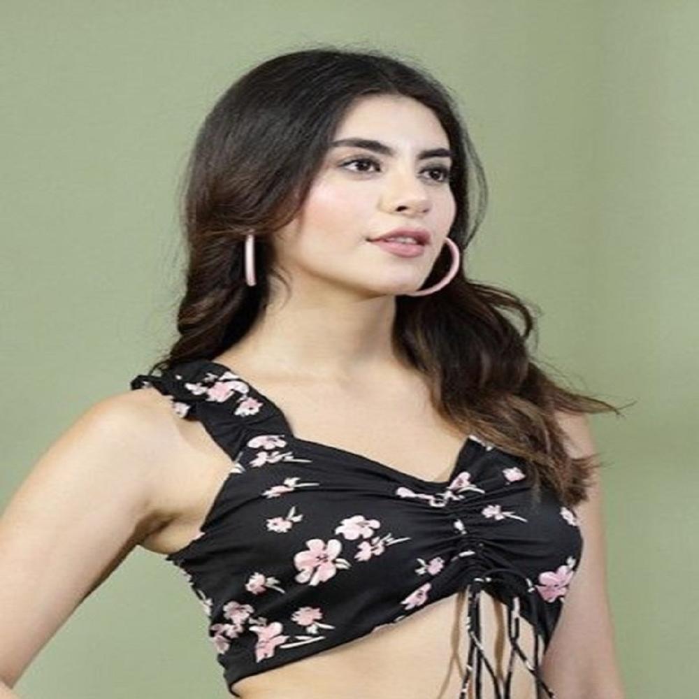Black Crop Top - Design: Floral