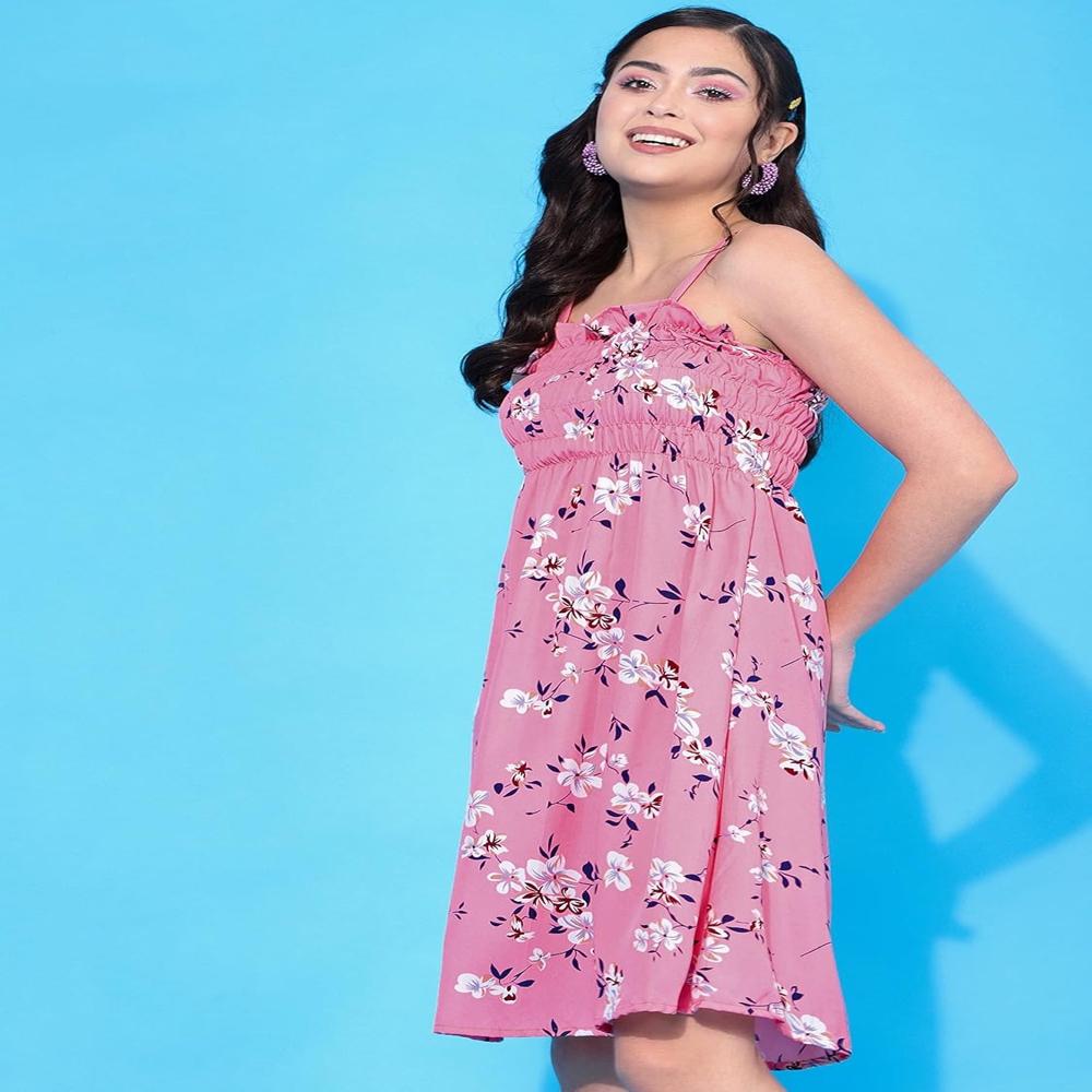 Floral Print Smocked Strappy Mini Dress