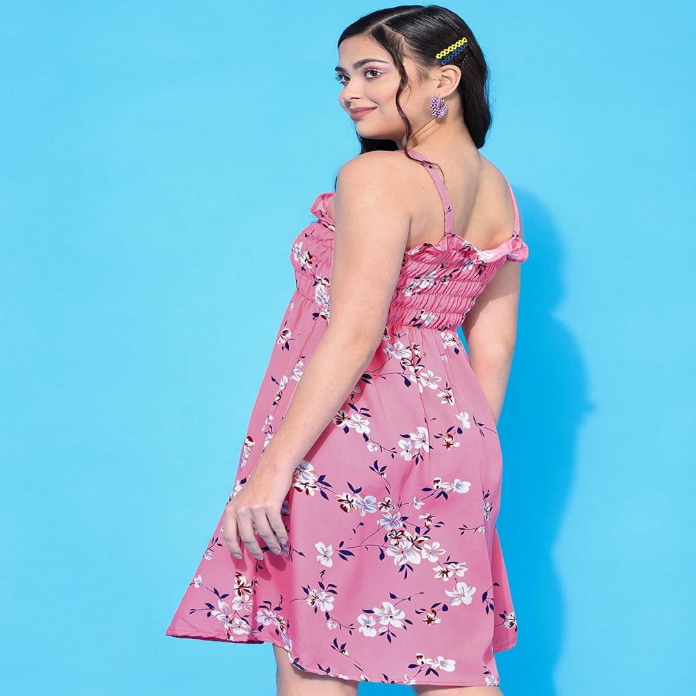 Floral Print Smocked Strappy Mini Dress