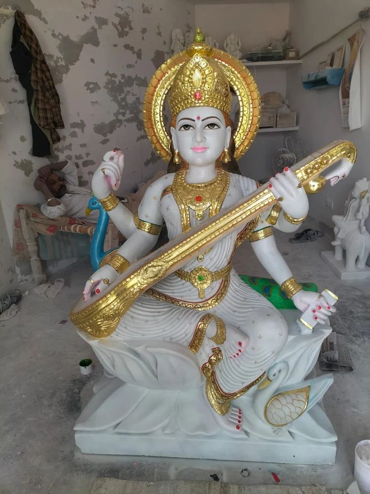 Polished Marble Saraswati Statue