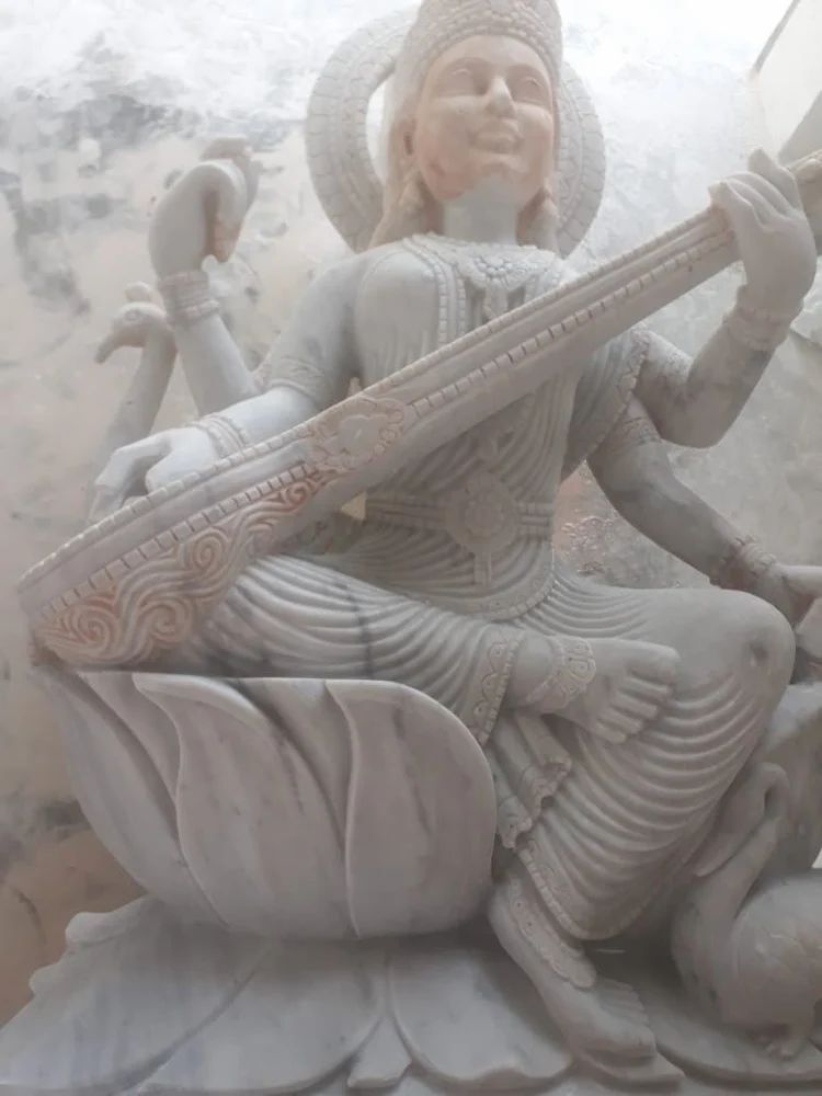 Polished Marble Saraswati Statue