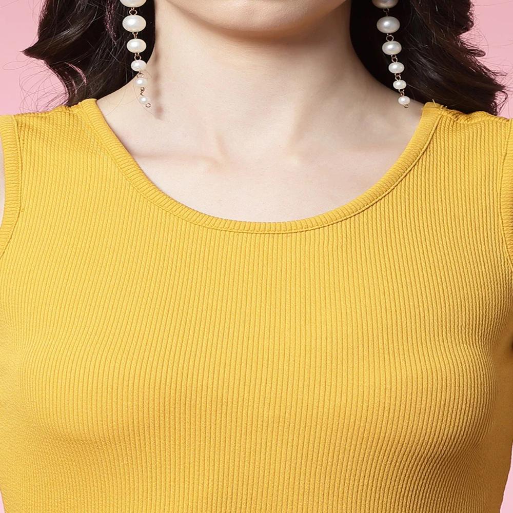 Yellow Round Neck Lycra Bodycon Dress