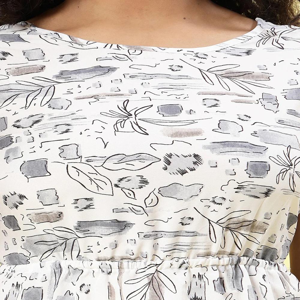 Floral Printed White Crepe Midi Dress