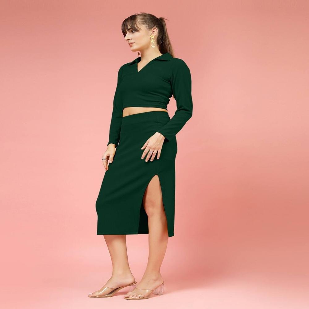 Green Party Wear Women Crop Top - Design: Plain