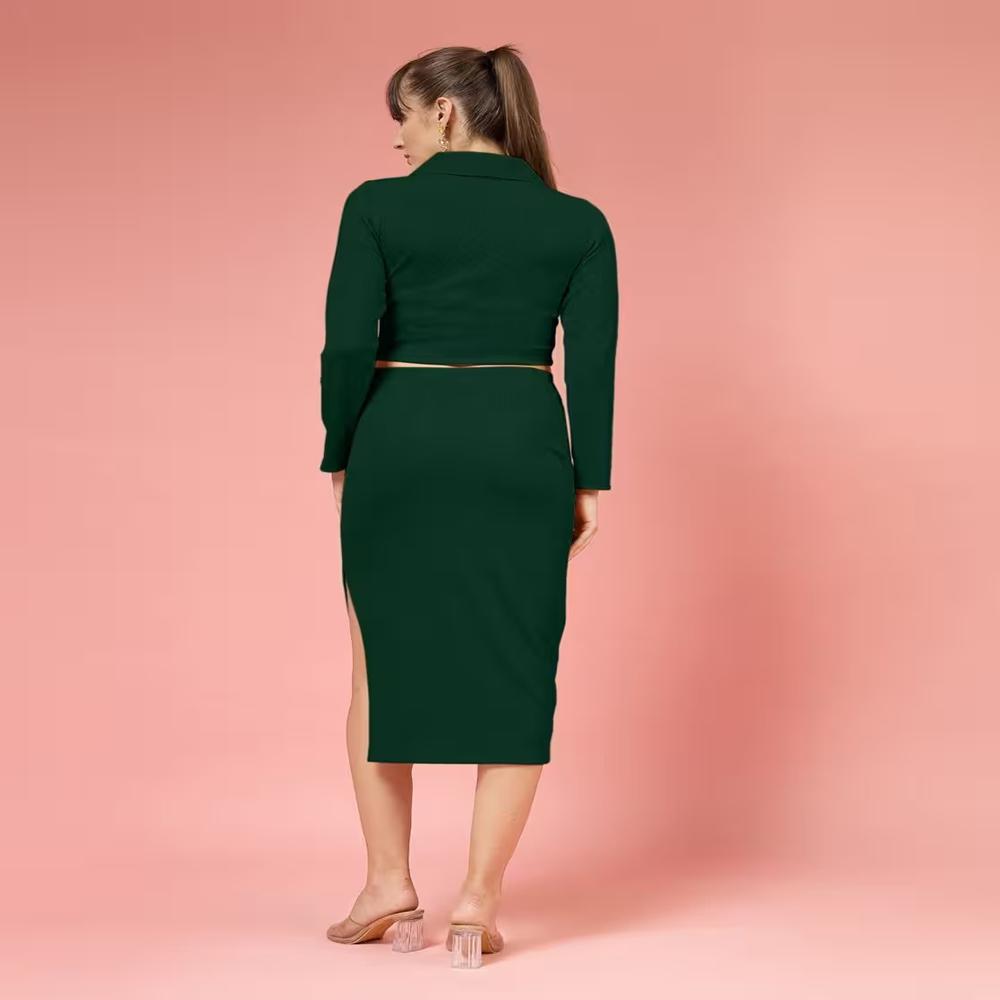Green Party Wear Women Crop Top - Design: Plain
