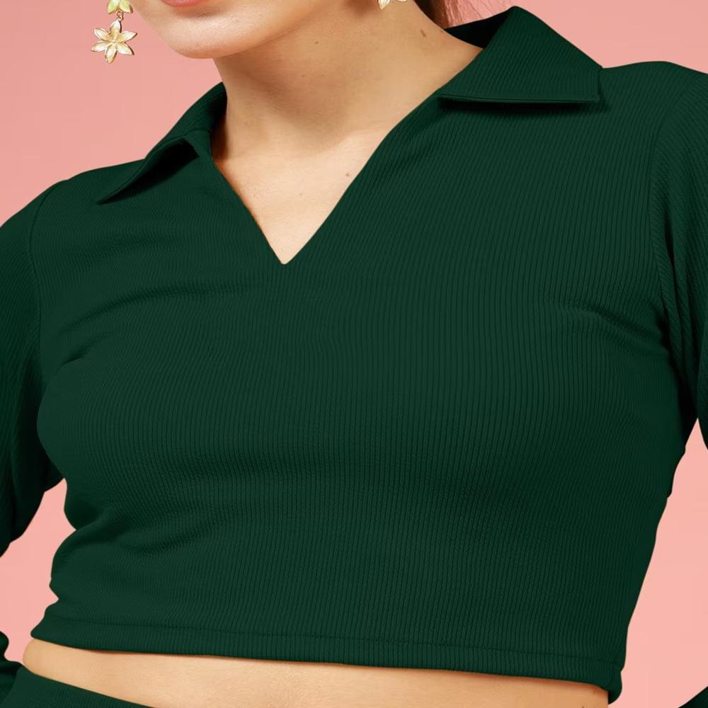 Green Party Wear Women Crop Top - Design: Plain