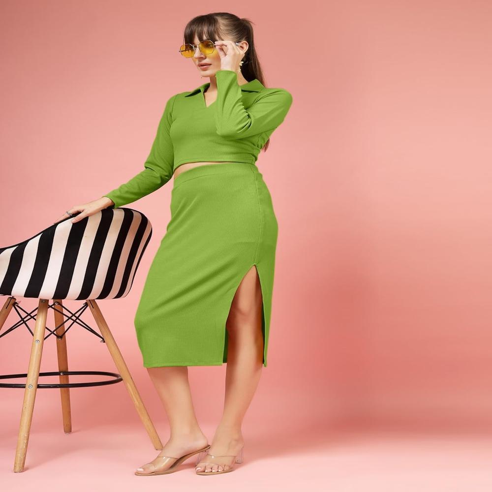 Stretchable Full Sleeved Ribbed Top - Color: Light Green