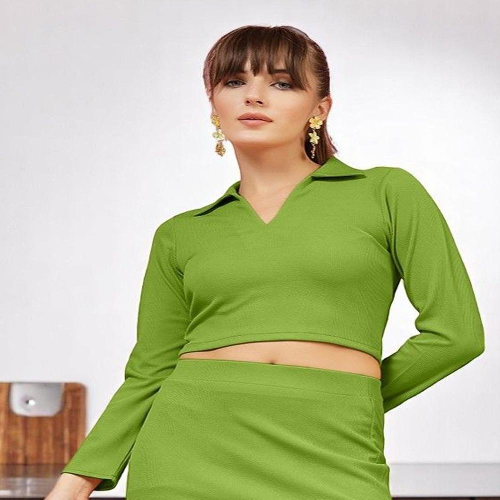 Stretchable Full Sleeved Ribbed Top - Color: Light Green