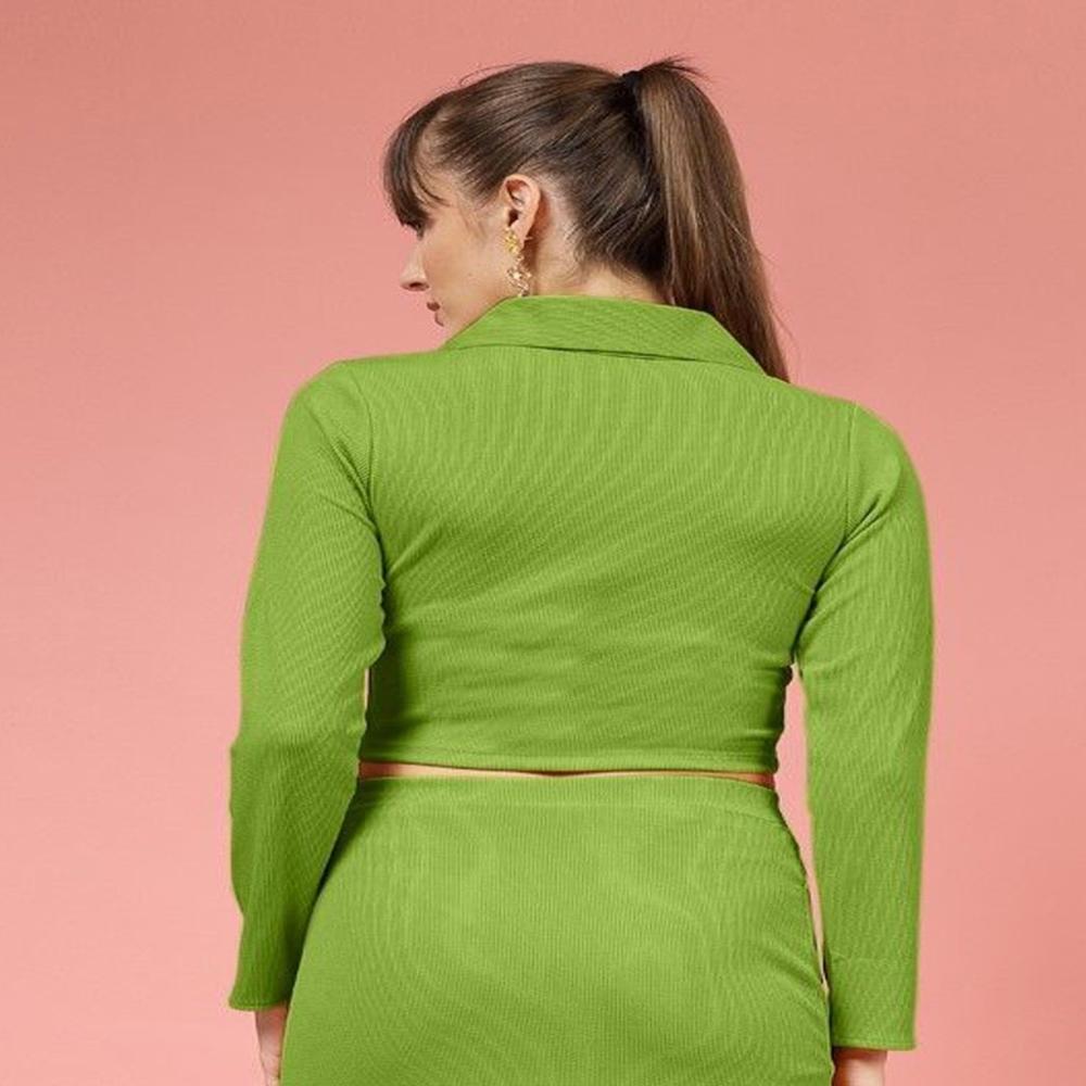 Stretchable Full Sleeved Ribbed Top - Color: Light Green