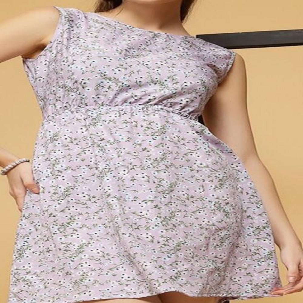 Floral Printed Tie-up Detailed A-line Dress - Color: Pink