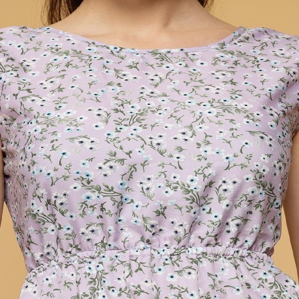 Floral Printed Tie-up Detailed A-line Dress - Color: Pink