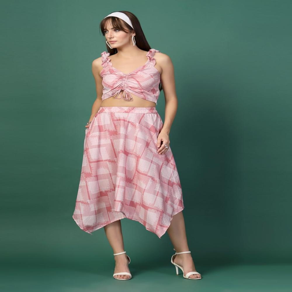 Crepe Top and Skirt , Pink