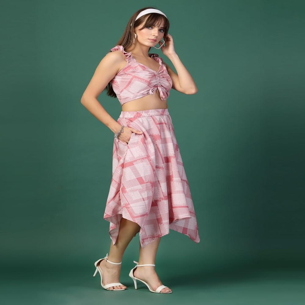 Crepe Top and Skirt , Pink